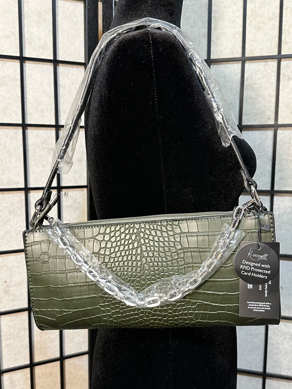 Faux Croc-Embossed RFID Built-In Shoulder Bag